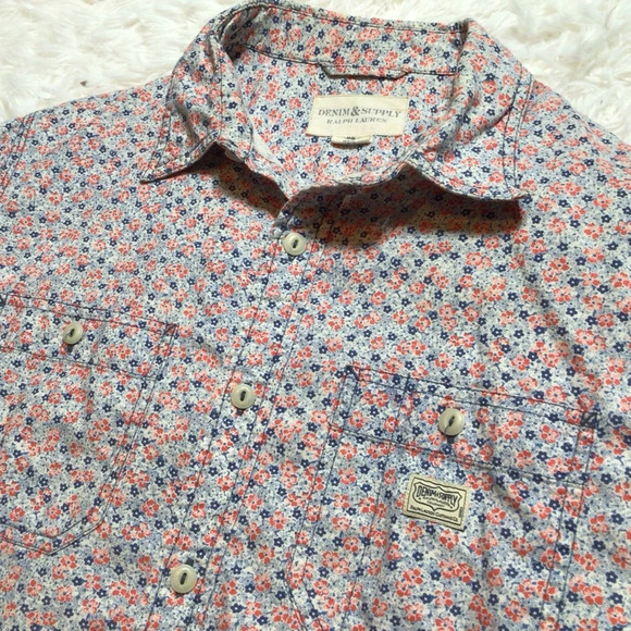 Ralph Lauren Denim & Supply Patriotic Floral Red White Blue Americana Shirt Med - Picture 3 of 8